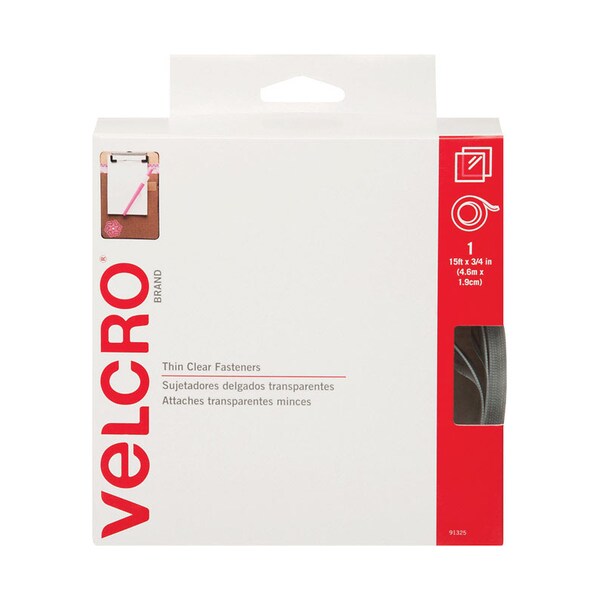 Velcro Brand Reclosable Fastener, 15 ft, 3/4" W, Clear 91325 - main
